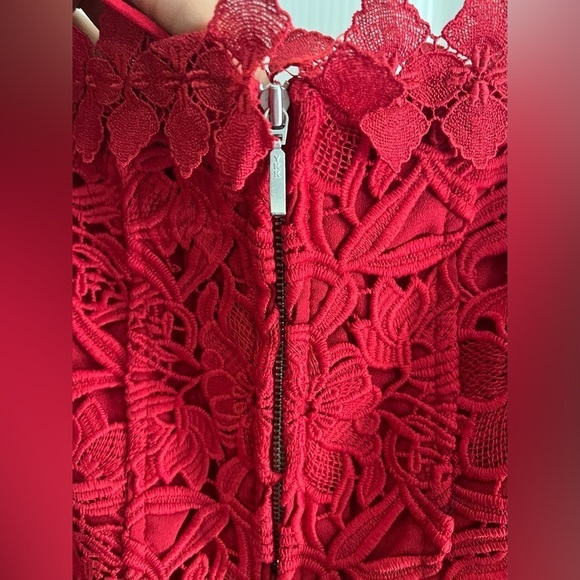 Boston Proper Red Bell Sleeve Off the Shoulder Lace Bodycon Sheath Dress Size 2 - Picture 7 of 9
